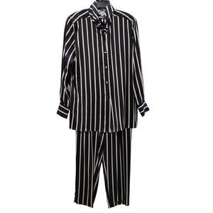 Doncaster Silks Sleepwear Pajama Set Black White Striped Cowl Neck Womens 10